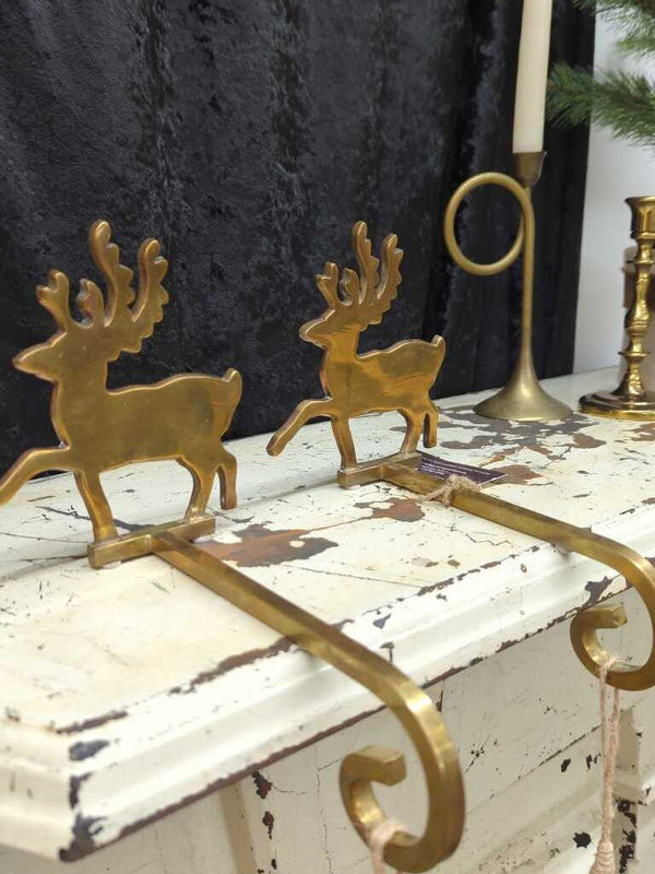 Vintage solid brass stocking holders, pair of 2, India
