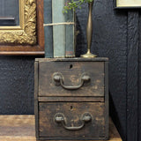 Vintage wood 2 drawer tabletop cabinet 7-1/2"W x 12"D x 8-1/2"H