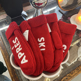 red and white apres ski knit mittens