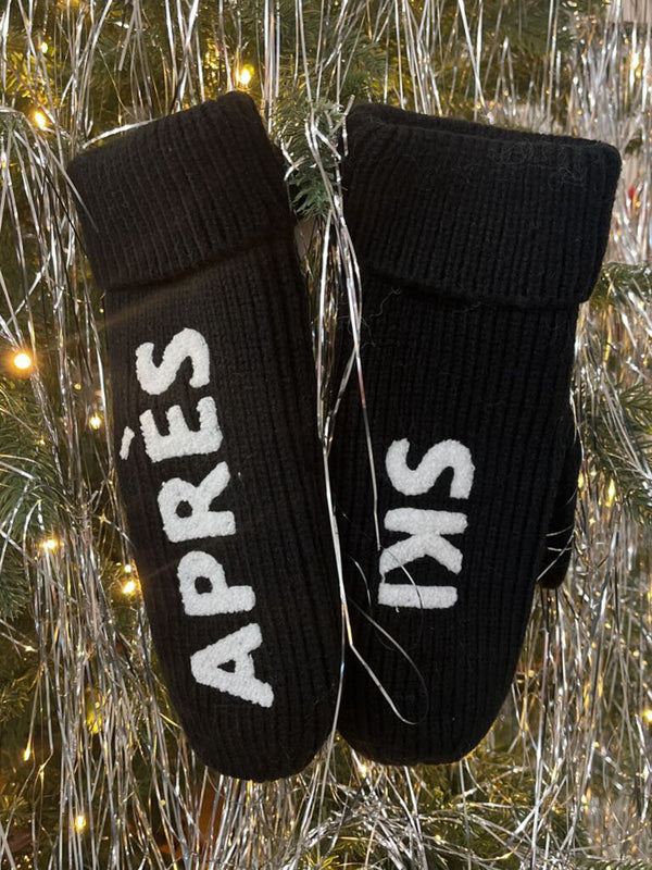 black and white apres ski knit mittens