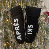 black and white apres ski knit mittens
