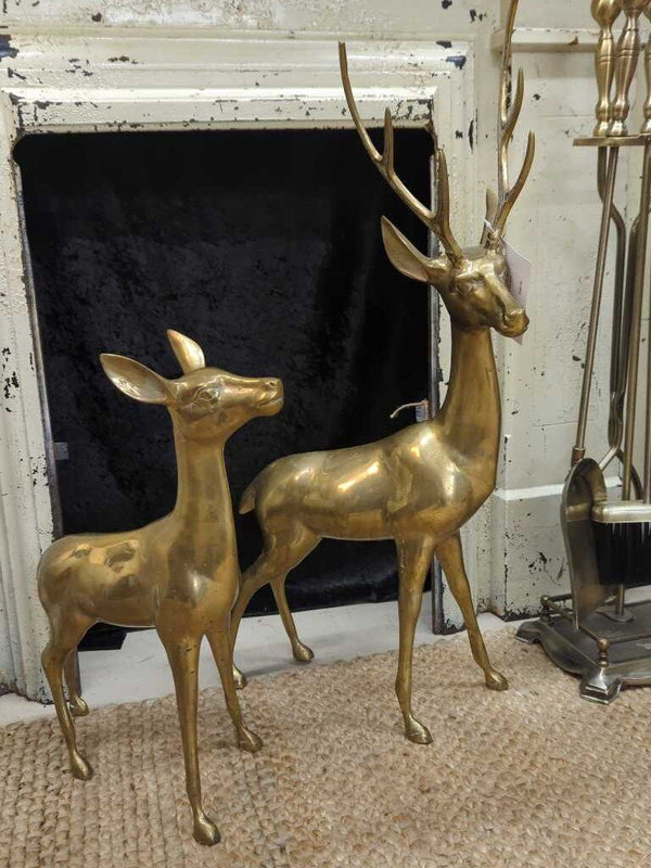 Vintage brass buck & doe, Rare XL set of 2