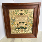 9"x10" distressed brown framed alphabet needlepoint sampler print