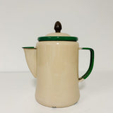 Vintage Green/Cream Lidded Enamel Coffee Pot