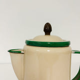 Vintage Green/Cream Lidded Enamel Coffee Pot