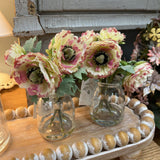 6.75" white with pink ranunculus in glass vase with faux water