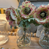6.75" white with pink ranunculus in glass vase with faux water