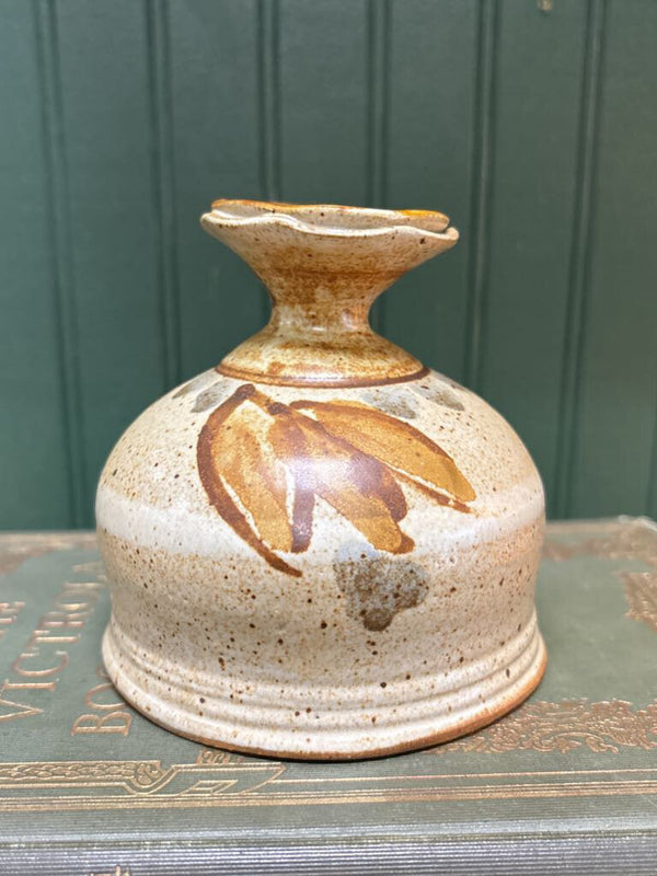 Handmade Pottery Vase - Tan Glaze with Floral Design