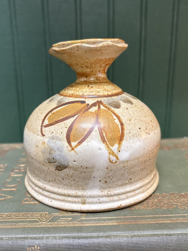 Handmade Pottery Vase - Tan Glaze with Floral Design