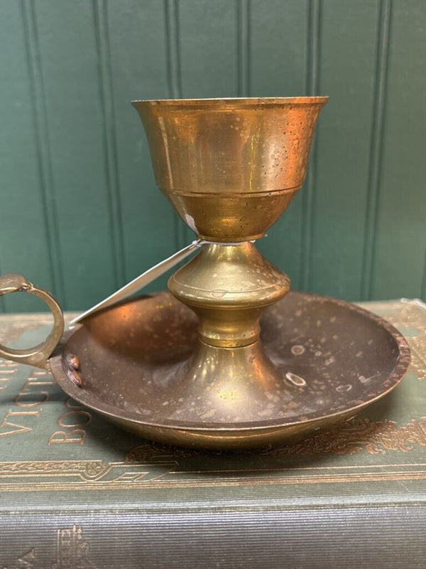 Vintage Brass Chamber Style Candleholder with Thumb Hole
