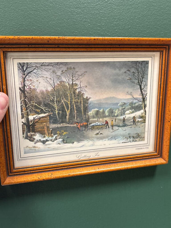 Framed Currier & Ives "Getting Ice" Print