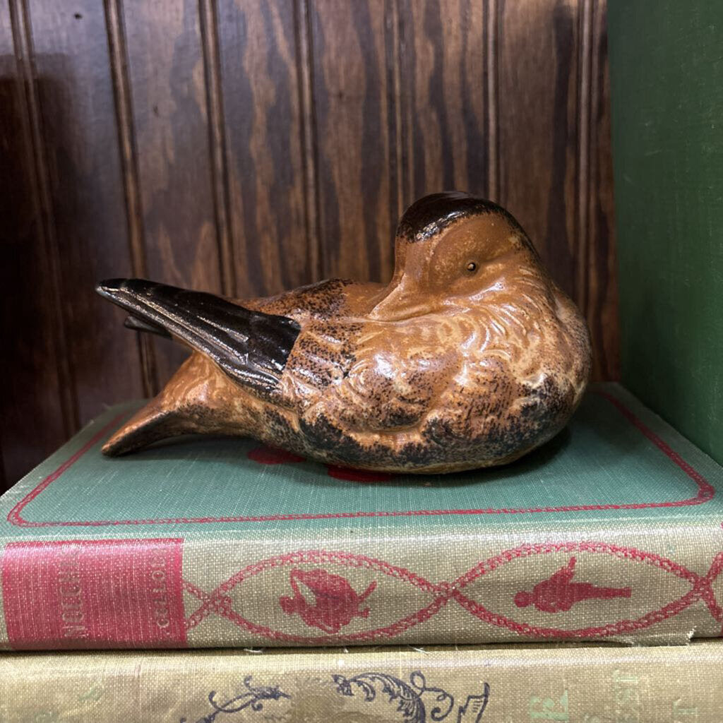 Handmade Pottery Bird with Tan & Black Glaze
