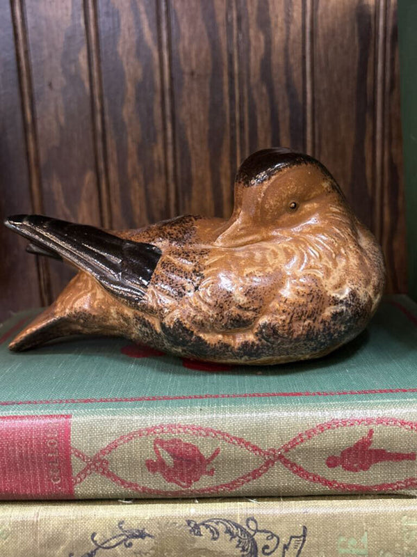 Handmade Pottery Bird with Tan & Black Glaze