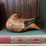 Handmade Pottery Bird with Tan & Black Glaze
