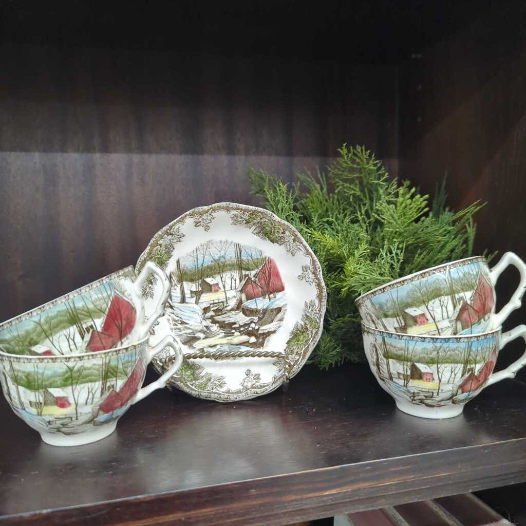 Johnson Bros. England The Ice House, cup & saucer set, 4 sets/8 pcs