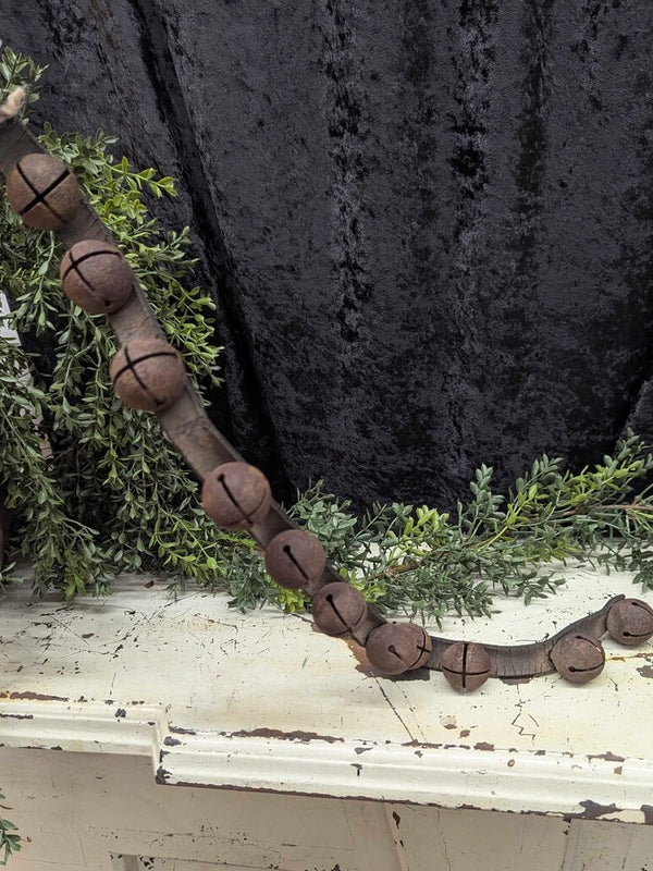 Vintage sleigh bells on leather strap, 12 bells