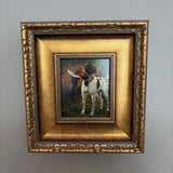 English Pointer with Pheasant Painting Print On Canvas 5" x 6", Ornate Antiqued Gold