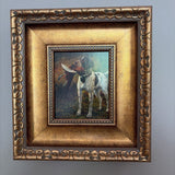 English Pointer with Pheasant Painting Print On Canvas 5" x 6", Ornate Antiqued Gold