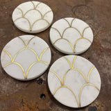 set of 4 marble coasters with gold design