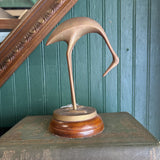 Brass Heron Bird on Wood Slab #25