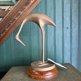 Brass Heron Bird on Wood Slab #25