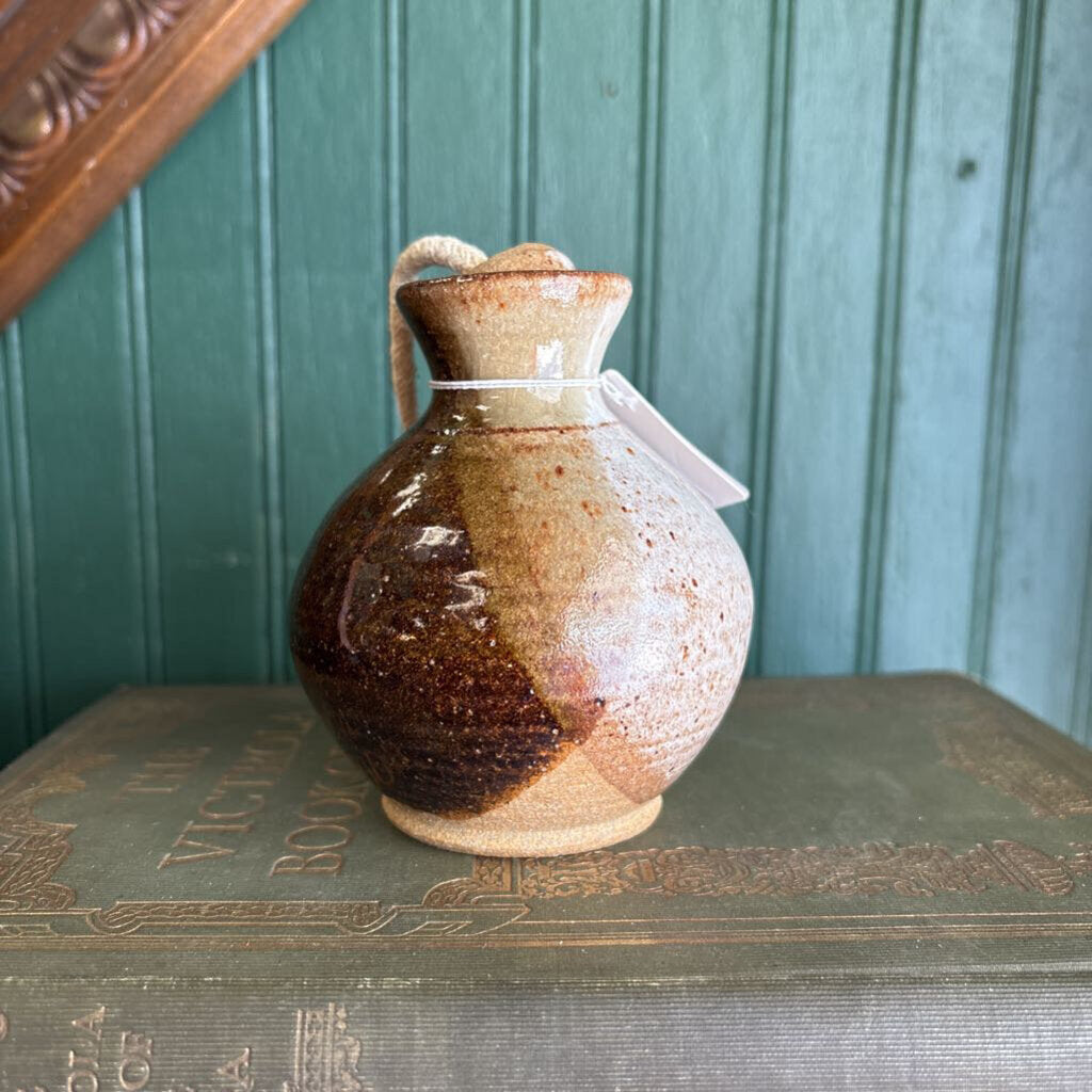 Pottery Jar with Lid - Orange and Beige Glaze #31