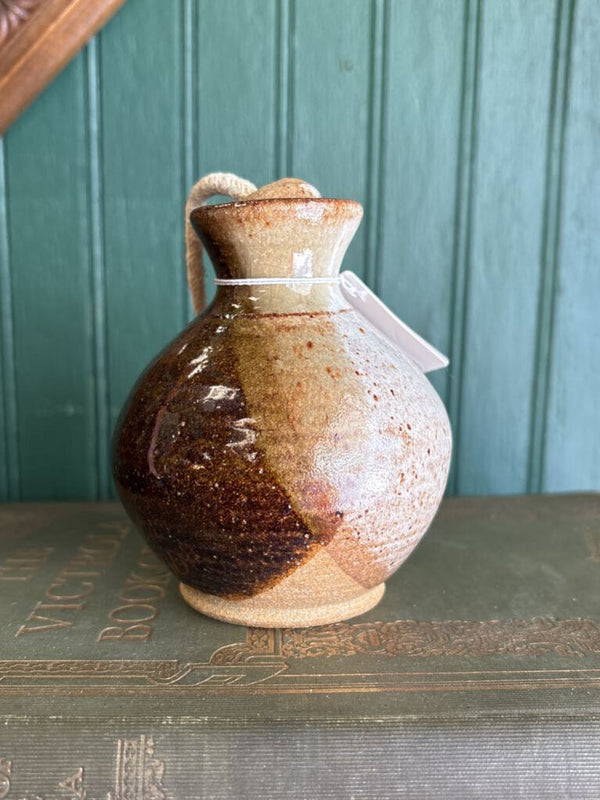 Pottery Jar with Lid - Orange and Beige Glaze #31