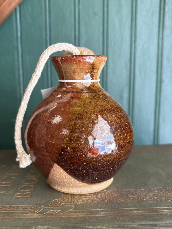 Pottery Jar with Lid - Orange and Beige Glaze #31