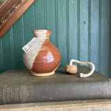 Pottery Jar with Lid - Orange and Beige Glaze #31