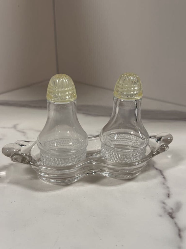 vintage teardrop salt and pepper set on tray