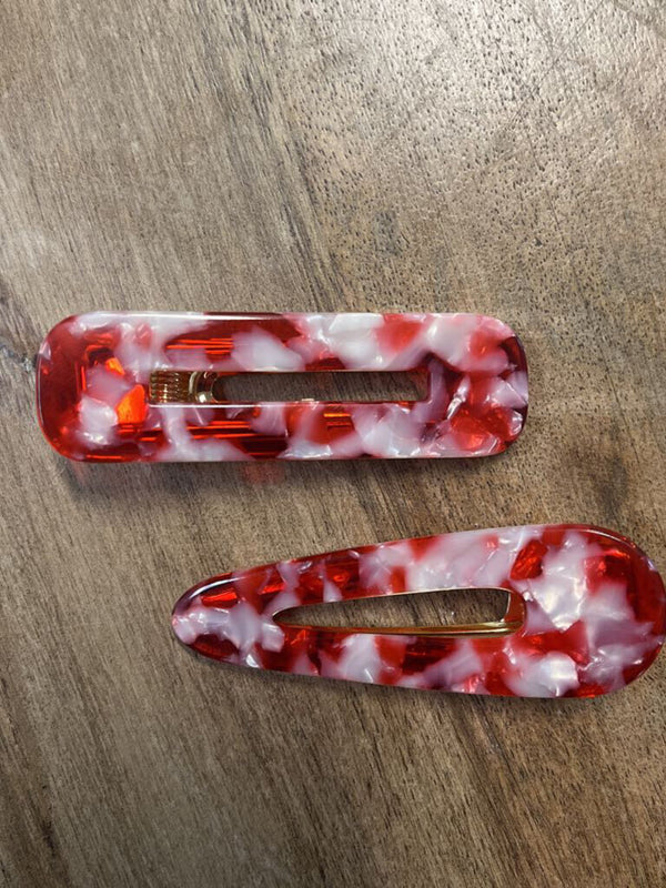 red and white marble hair clip set