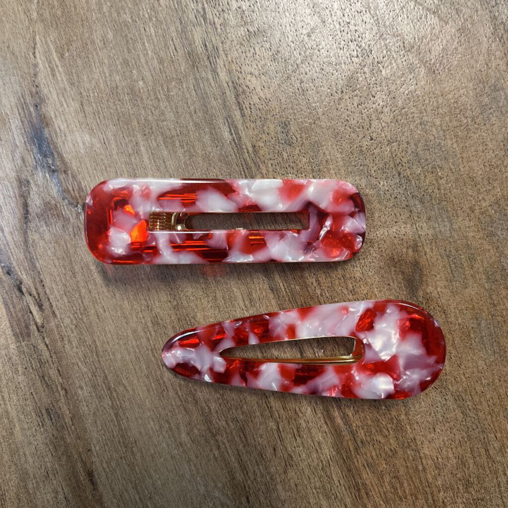 red and white marble hair clip set