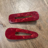 dark red hair clip set