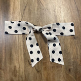 white with black polka dots french bow hair clip
