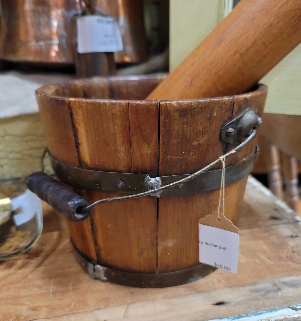 Antique wood berry bucket pail