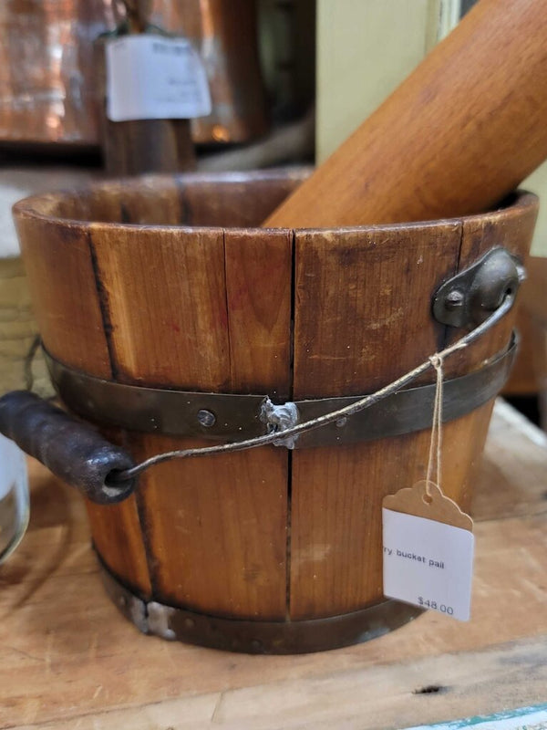 Antique wood berry bucket pail