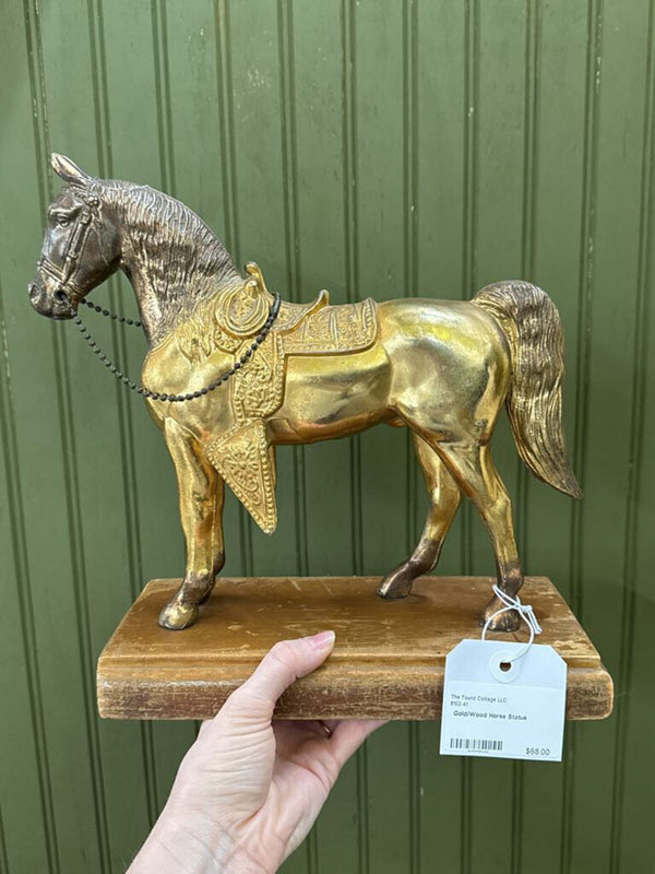 Gold/Wood Horse Statue