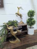 Vintage brass gazelle/antelope buck & doe, pair of two 12" & 13"H Korea