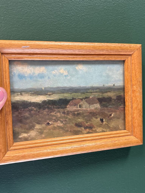 Wood Framed Print - Farmhouse Landscape with Cows