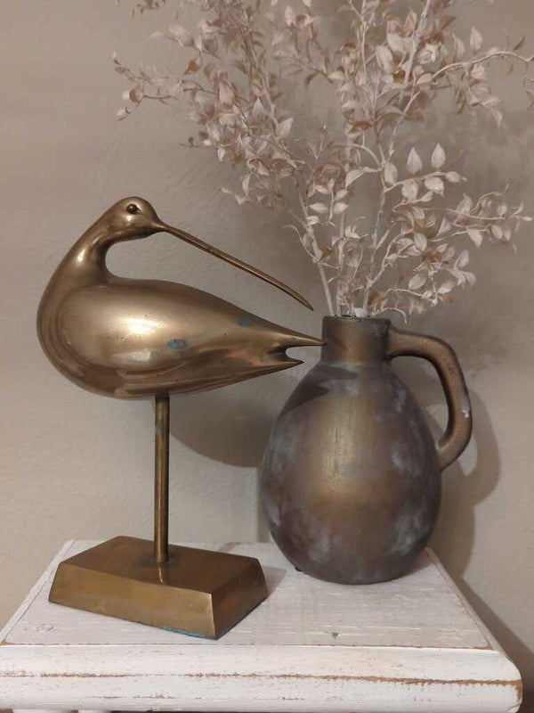Vintage brass curlew/shorebird on stand 10"H