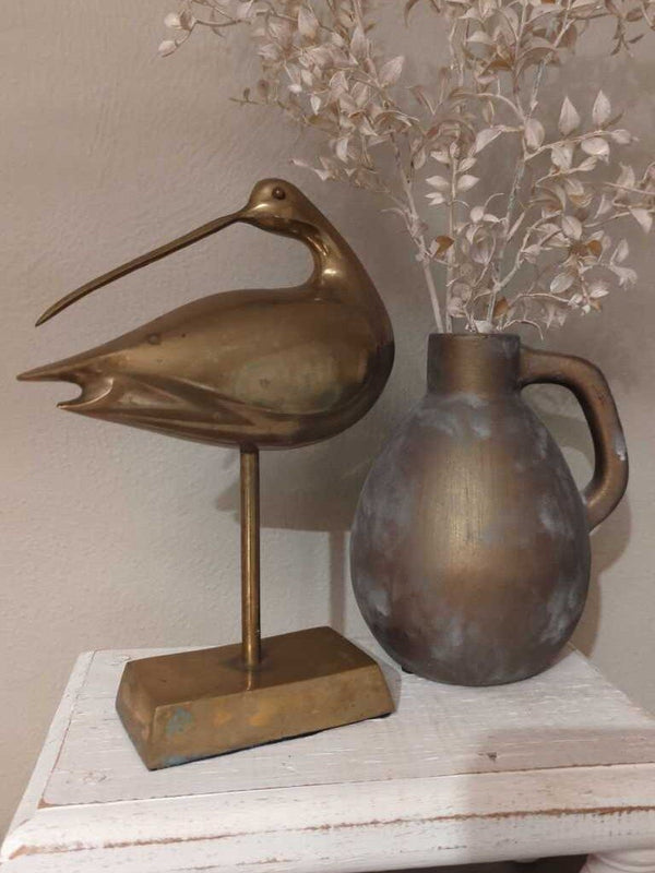 Vintage brass curlew/shorebird on stand 10"H
