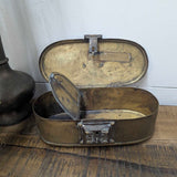 Vintage brass tobacco/snuff box w/ inner hinged compartment, oval 9" long