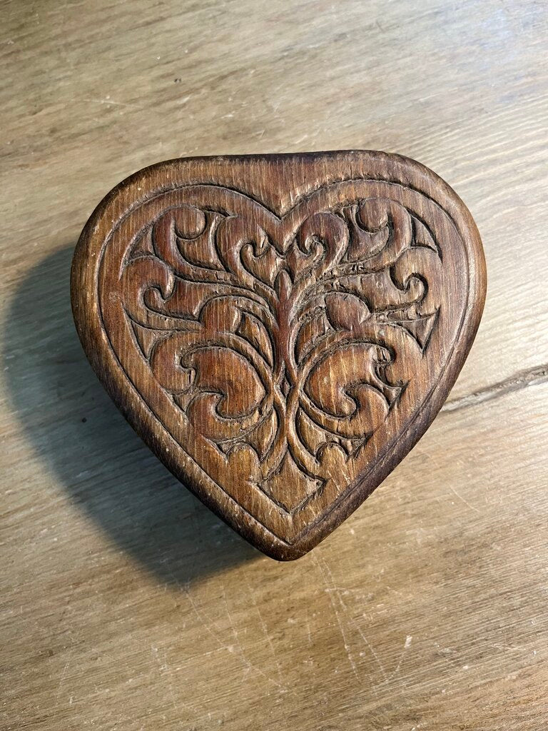 Carved wood heart dish