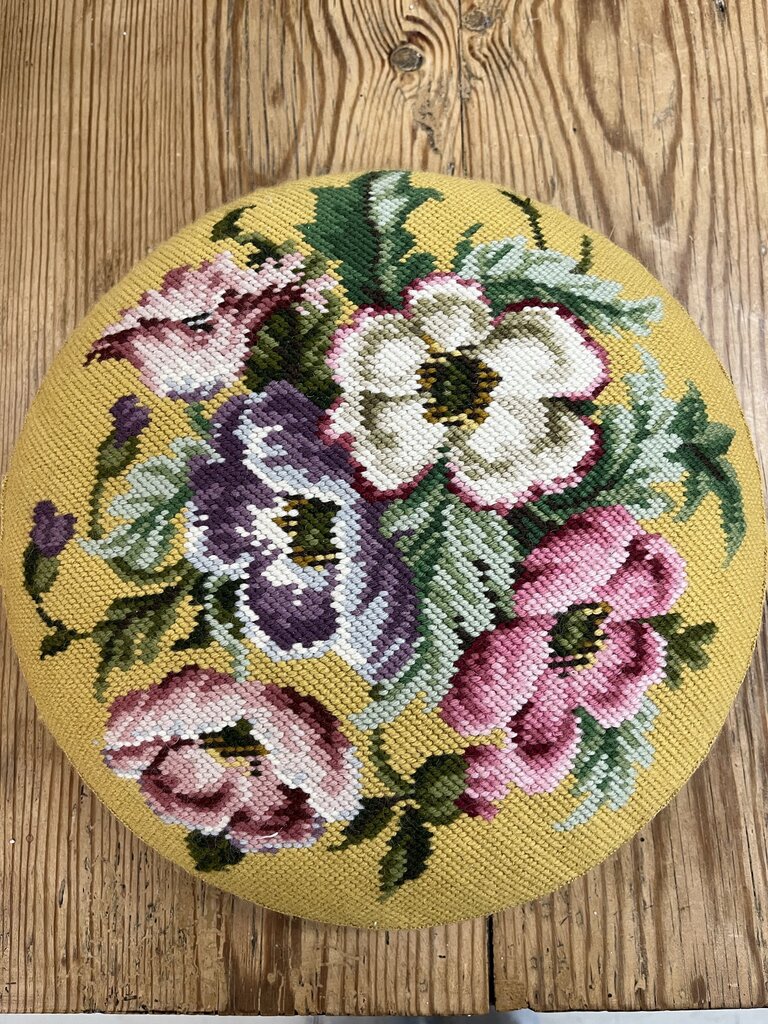 Antique embroidered stool