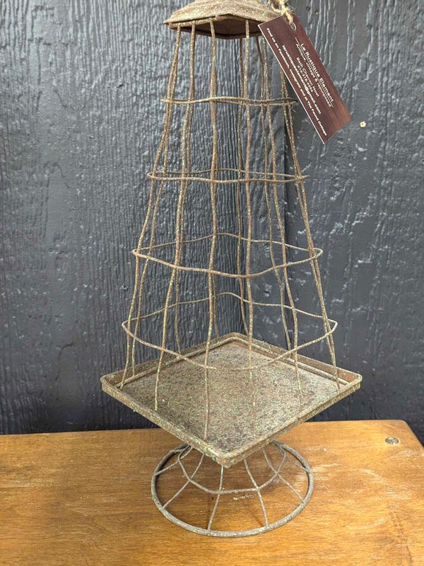 Antique wire egg gathering basket with removable tray 16"H