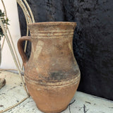 French redware pottery with handle 9"H