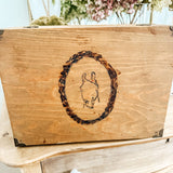 Wooden box with horse carving