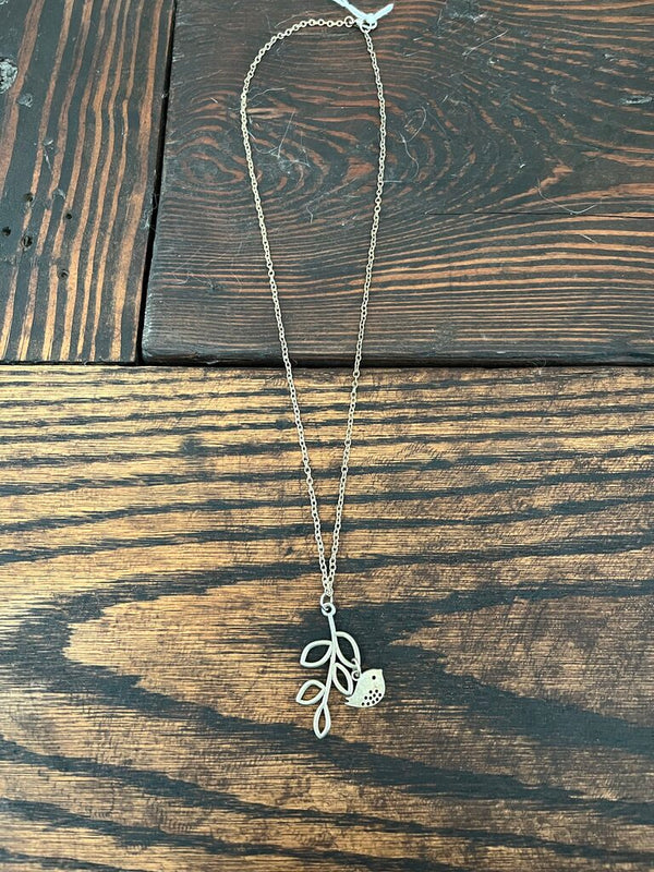 Bird on branch necklace