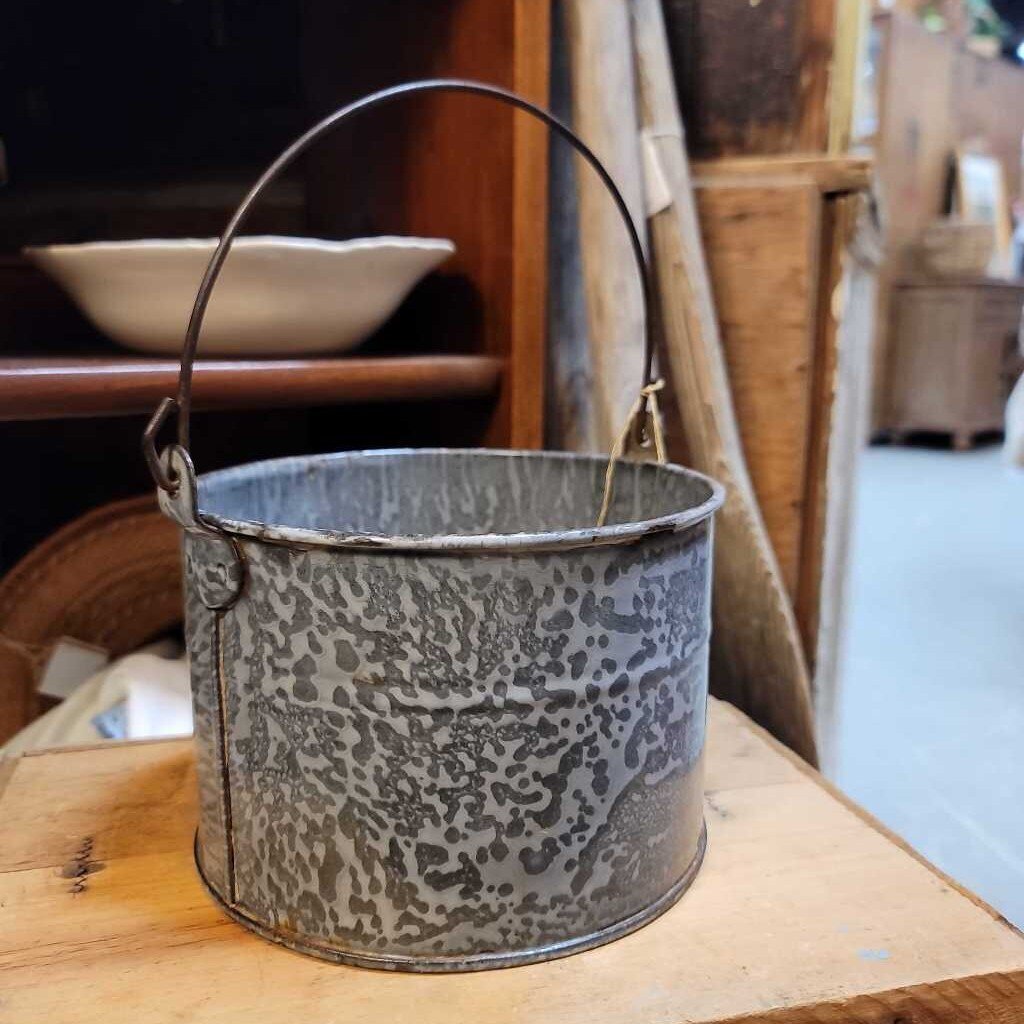 Antique grey graniteware enamel pail