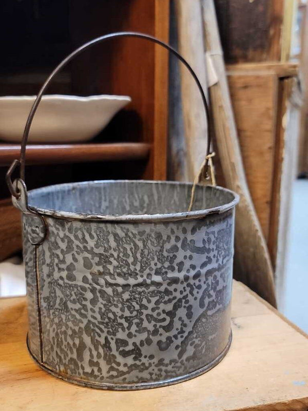 Antique grey graniteware enamel pail